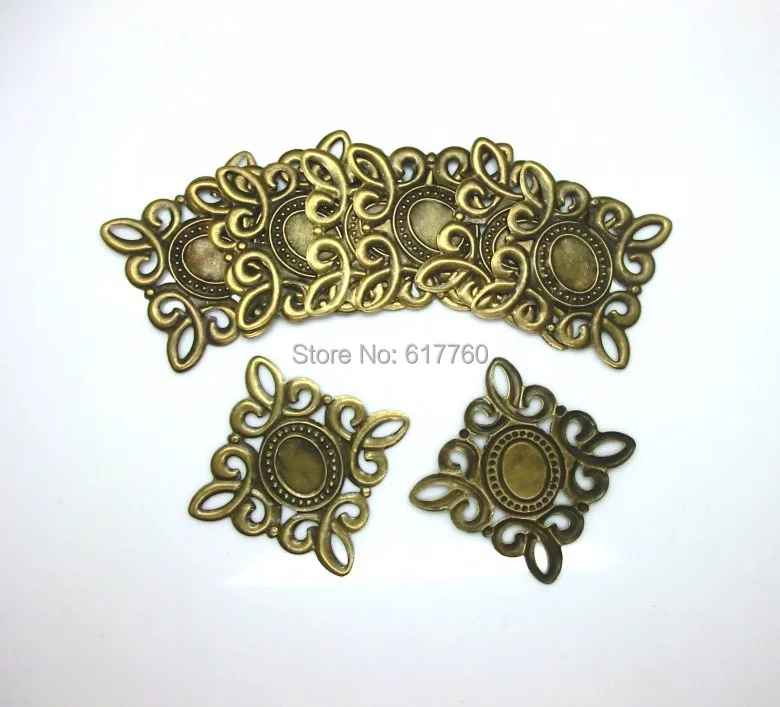 Free Shipping-50PCs Antique Bronze Filigree Cameo Frame Settings Wraps Connnector Embellishments 5.3x5.3cm J0015