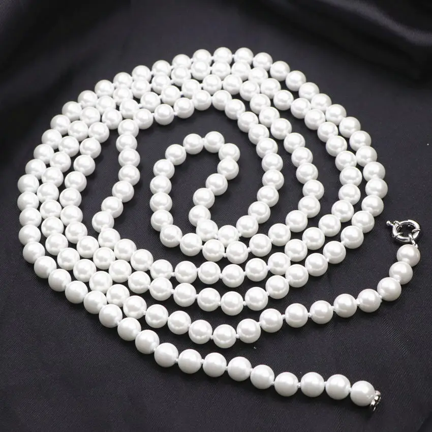 Statement Long Chain Necklace for Women Simulated Pearl Necklaces Round Beads Glass Shell Pearls Rows Chain Jewelry 65inch A920