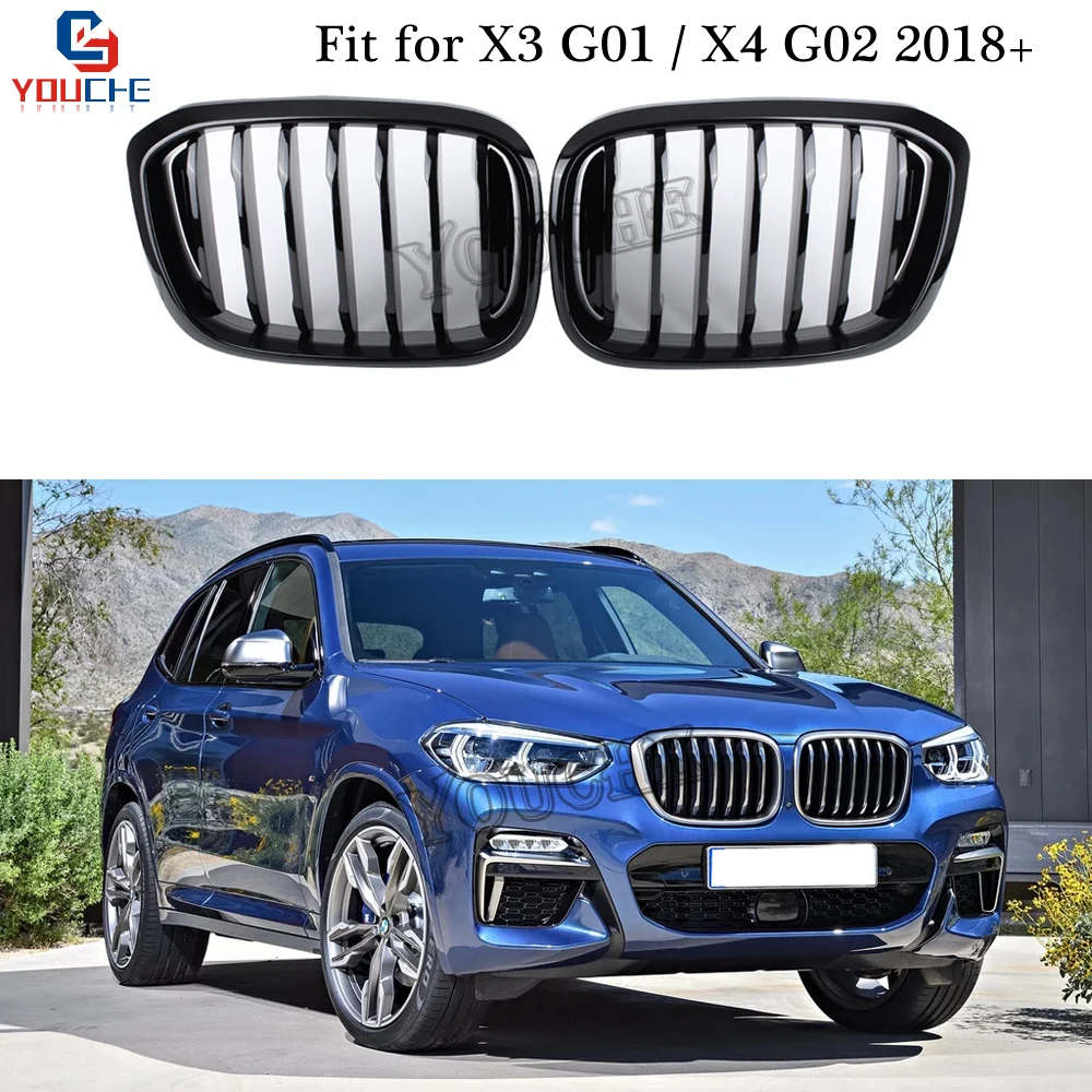 

New G01 G02 Front Kidney Grill For BMW X3 G01 / X4 G02 5-door SUV 2018 2019 1-slat gloss black color grilles