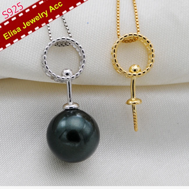 

Circle Design S925 Sterling Silver Pearl Pendant Holder Women DIY Pearl Pendant Jewelry Findings Silver&Gold Color 3Pcs