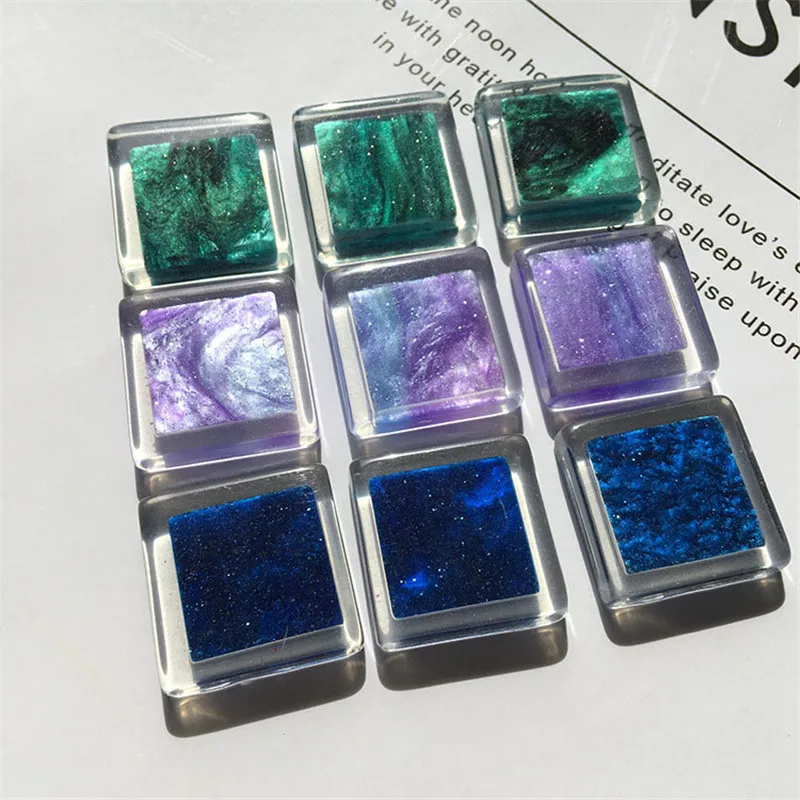 5pcs Vintage Emerald Green Square Resin Patch Findings Diy Jewelry Charms Starry Button Brooch Earring Cabochon Accessory P13