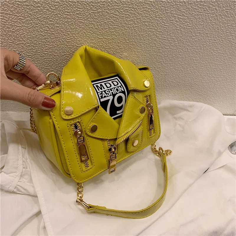 New European Brand Designer Chain Motorcycle Bags Women Clothing Shoulder Rivet Jacket Bags Messenger Bag Women Leather Handbags