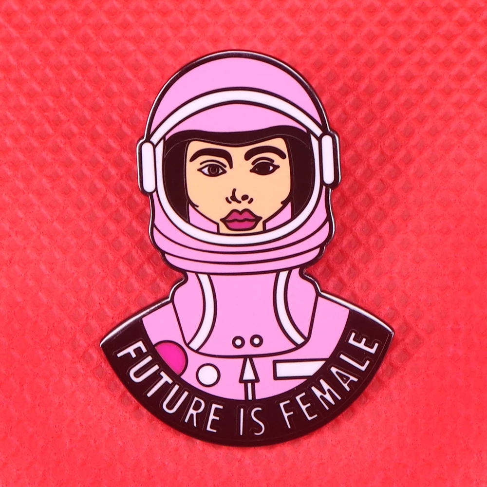 Future is female feminist pin space astronaut brooch girl power badge gifts for women shirts jacket accessories