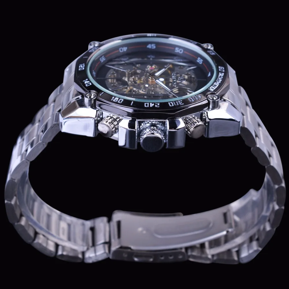 Forsining Military Sport Design Transparent Skeleton Dial Silver Stainless Steel Mens Watches Top Brand Luxury Automatic Watches