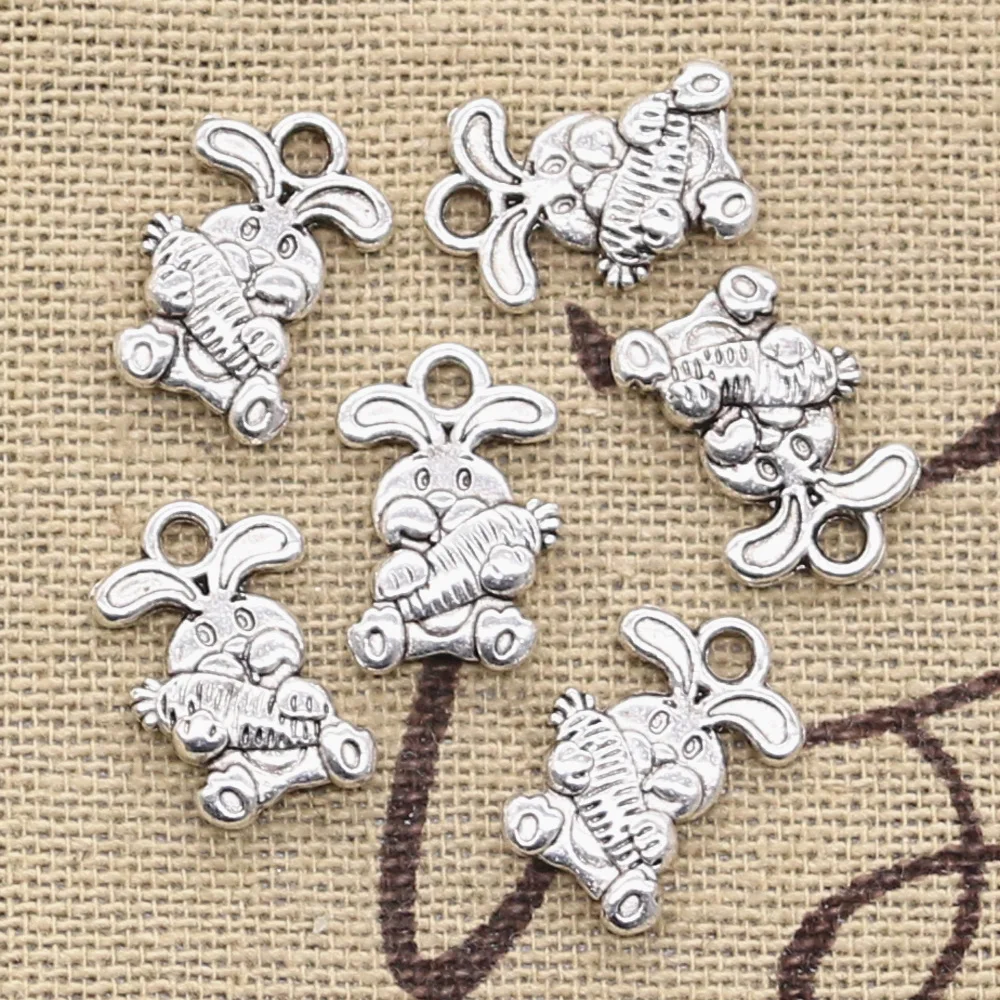 

50pcs Charms Rabbit With Carrot 15x10mm Antique Bronze Silver Color Pendants Making DIY Handmade Tibetan Fit Jewelry