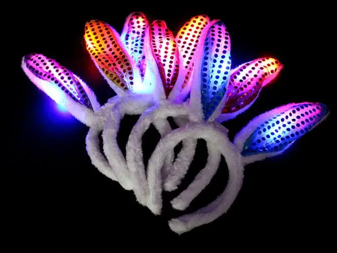 Free shipping 100pcs/lot 7color Rabbit Ear Head Band flashing led bunny ears led headwear LED Light Up Hairband for Party