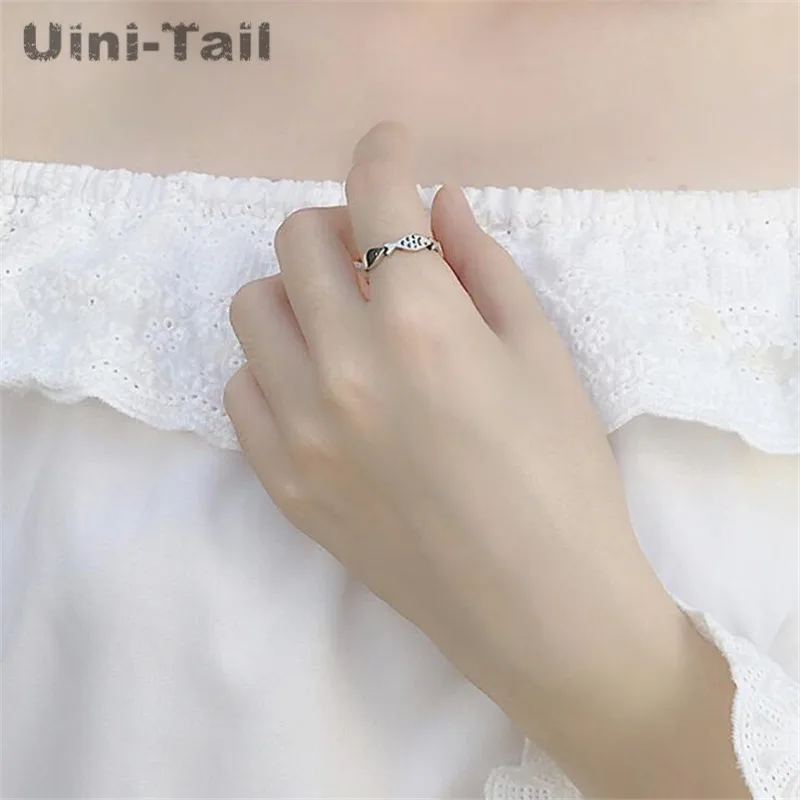 Uini-Tail hot new 925 Tibetan silver retro fashion small fish open ring fashion trend creative exquisite art high quality ring