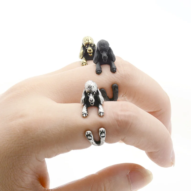 Retro Punk French Poodle Puppy Dog Wrap Rings For Women Anel Cute Retro Dog Animal Metal Ring Men Pet Friends lover Ring Party