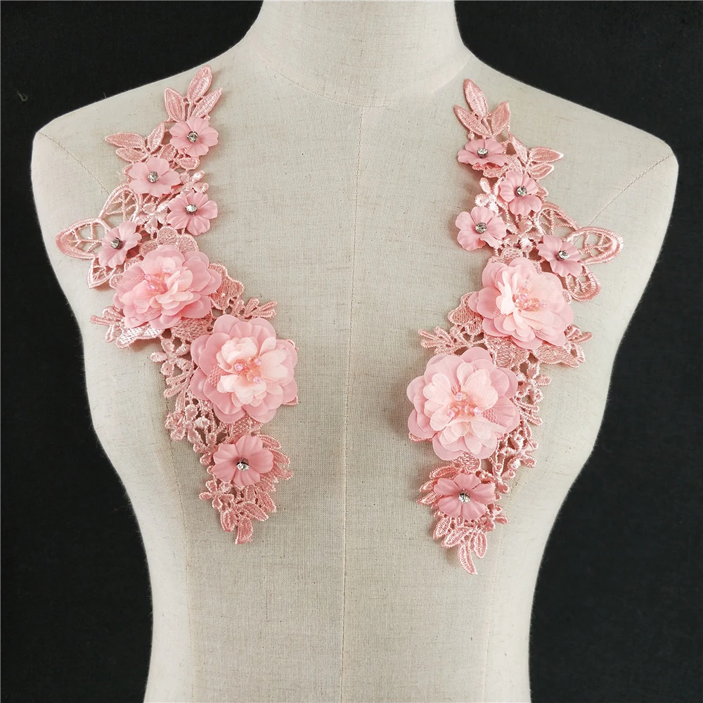 pink Fabric Flower Venise Floral Lace Sewing Applique Lace Collar Neckline Collar Applique Diy Craft Neckline Sewing Accessories