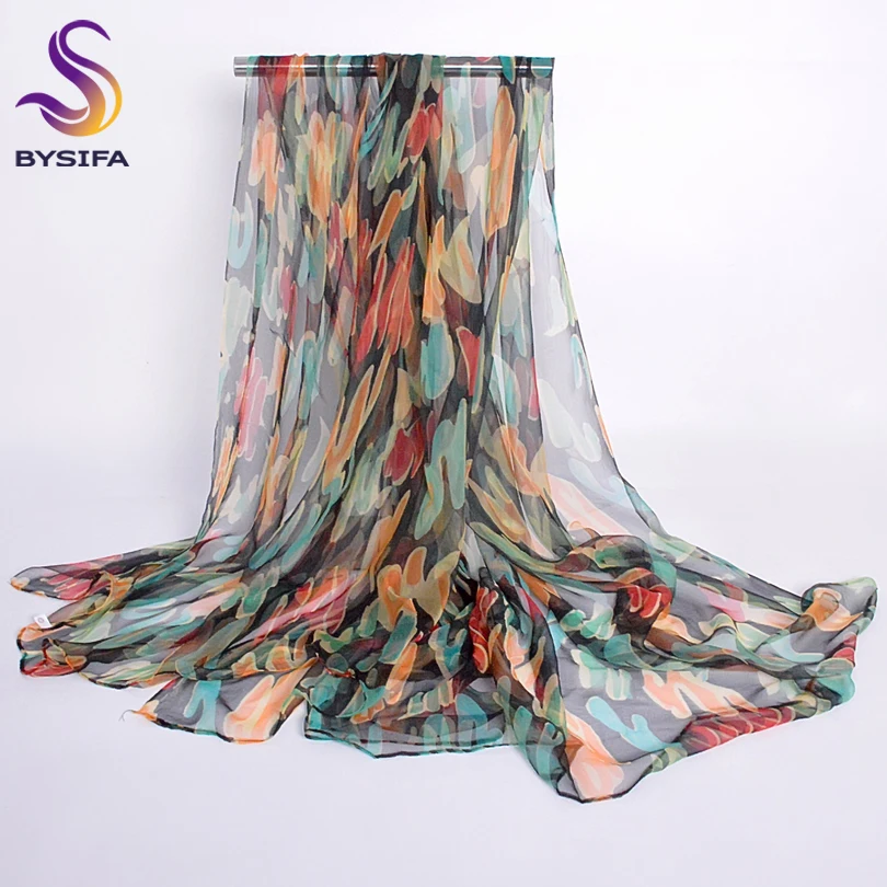 New Blue Orange Silk Scarf Printed 2016 New Brand 100% Pure Silk Scarves Wraps Spring Autumn Female Large Size Long Scarves