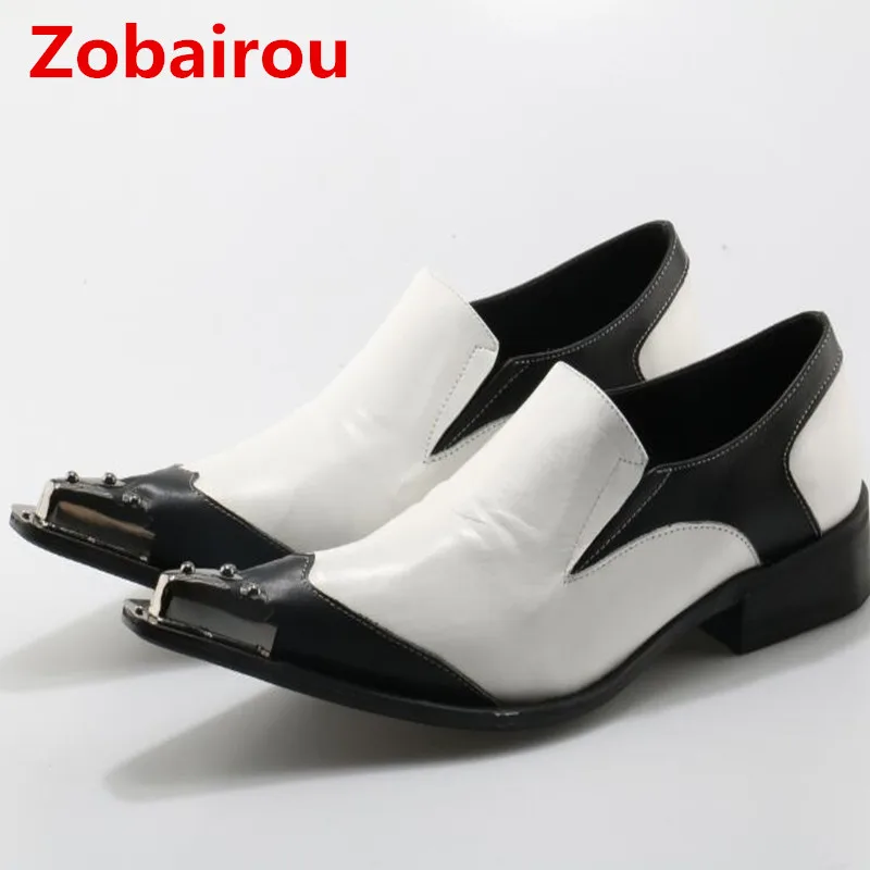 Zobairou Luxury Brand Mens Dress Italian Leather Shoes Studded Men Loafer Shoes White Gold Striped Dress Shoes Men