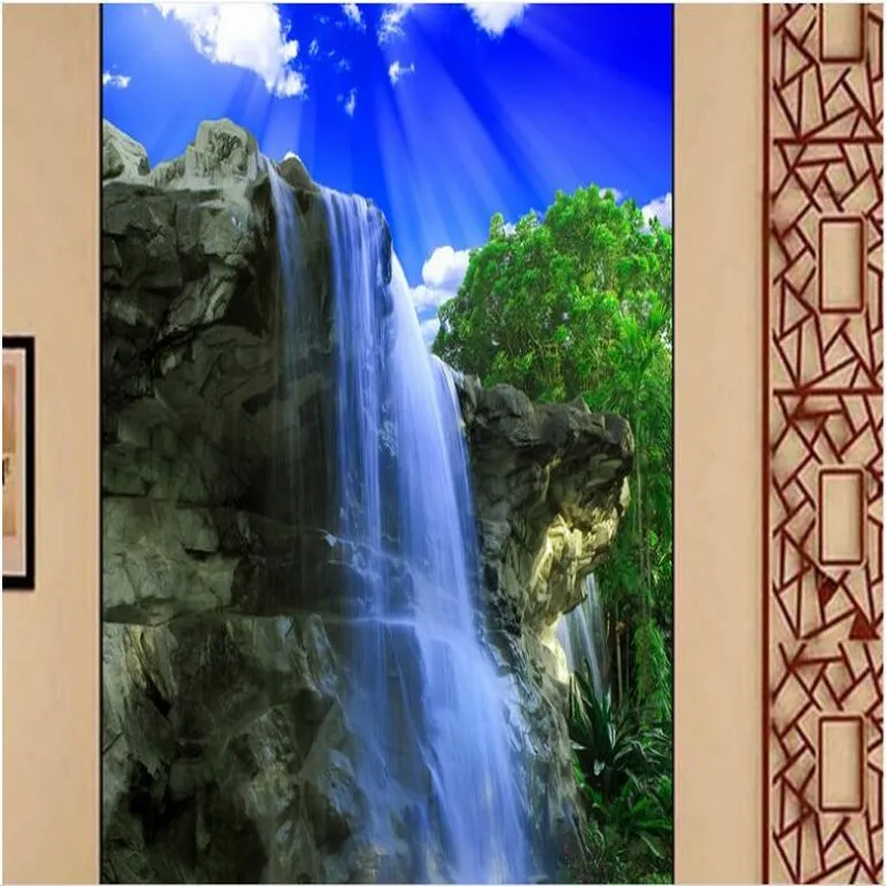 wellyu Customized large - scale murals mountains flowing water Health Choi waterfalls landscape Chinese - style entrance