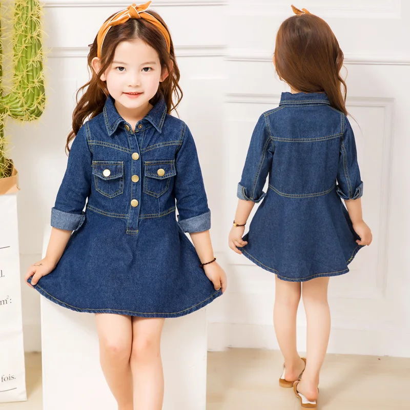 Girls Denim Dresses Pockets Princess Dress Spring Autumn Children Dress Casual Kids Costume For Girls Clothes 4 6 8 10 12 Years