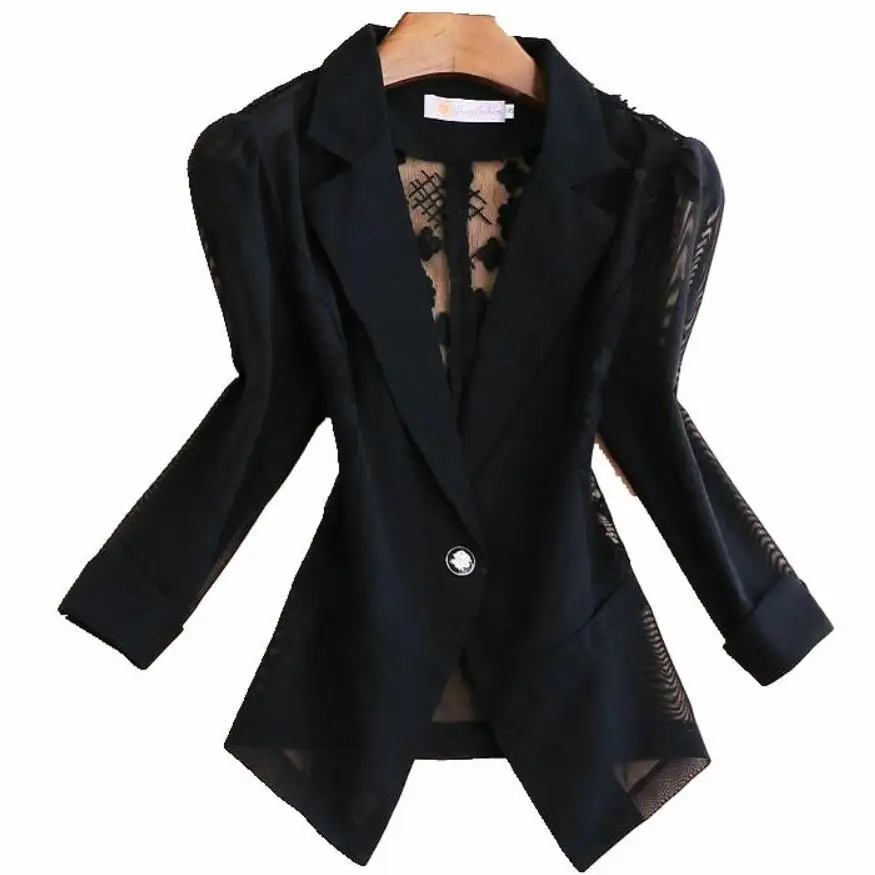 

summer lace suit women short v-neck slim three quarter sleeve hollow out blazer