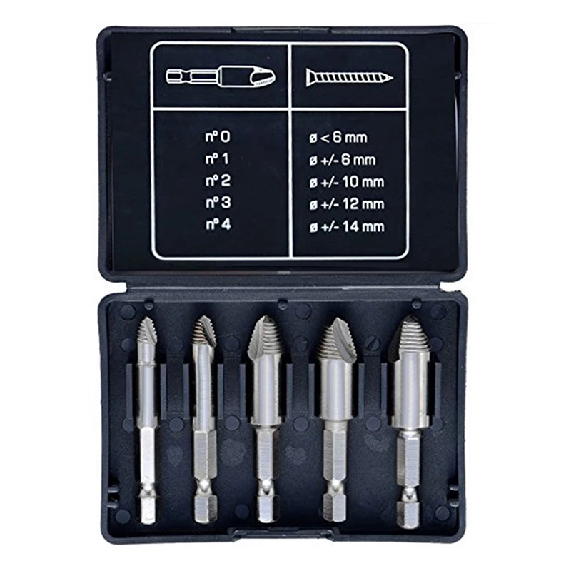 5Pcs/Set Screw Extractor Broken Bolt Remover For Power Tools Drill Guide Bits Set Hex Shank Single End Screw Extractor