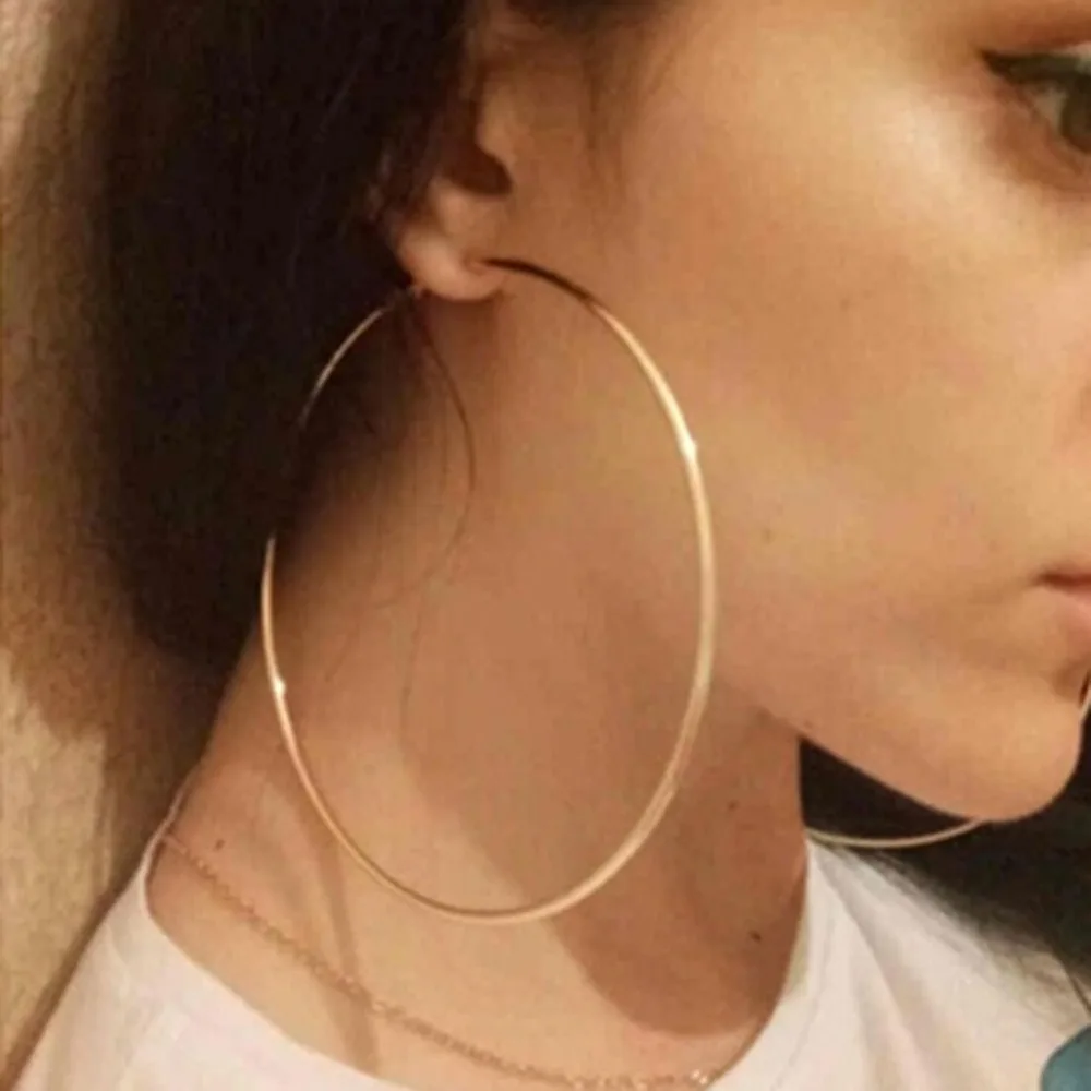 EK2088 Punk Big Size Hoop Earrings Brincos Trendy Party Exaggerated Gold Silver Color Round Circle Earrings for Women Jewelry