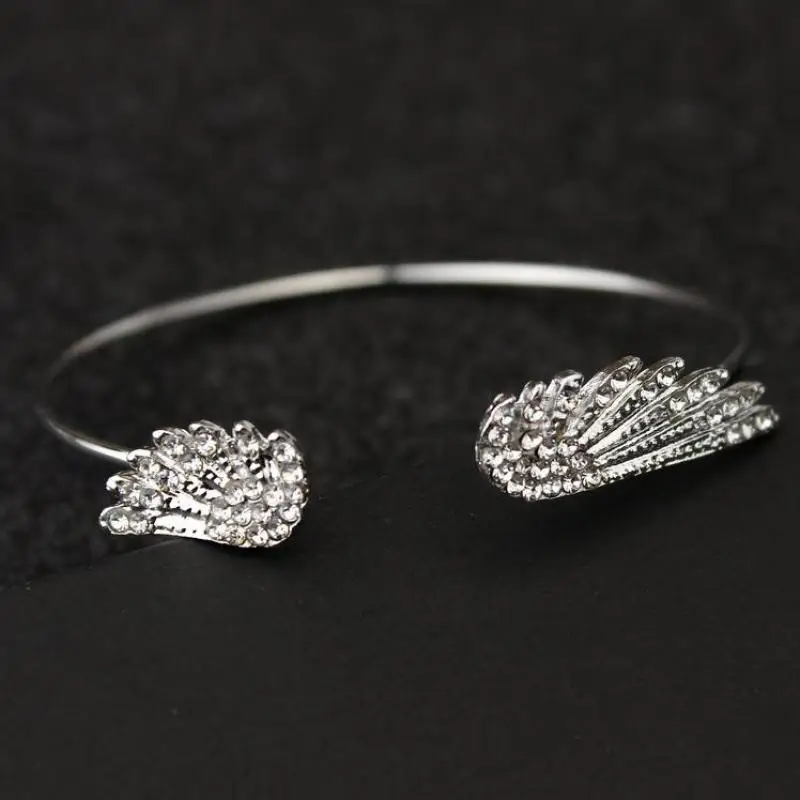 Korean Fashion Jewelry Angel Wing Rhinestones Bracelet Personality Alloy Open Wings Bracelet Feather Bracelet Bracelets &bangles