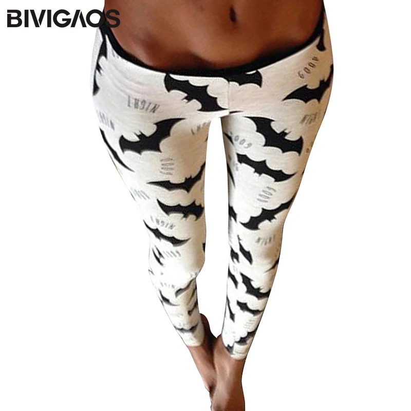 

BIVIGAOS Fashion Black White Digital Printing Bat Leggings Casual Leggings Pants Black Milk Elastic Workout Leggings Women