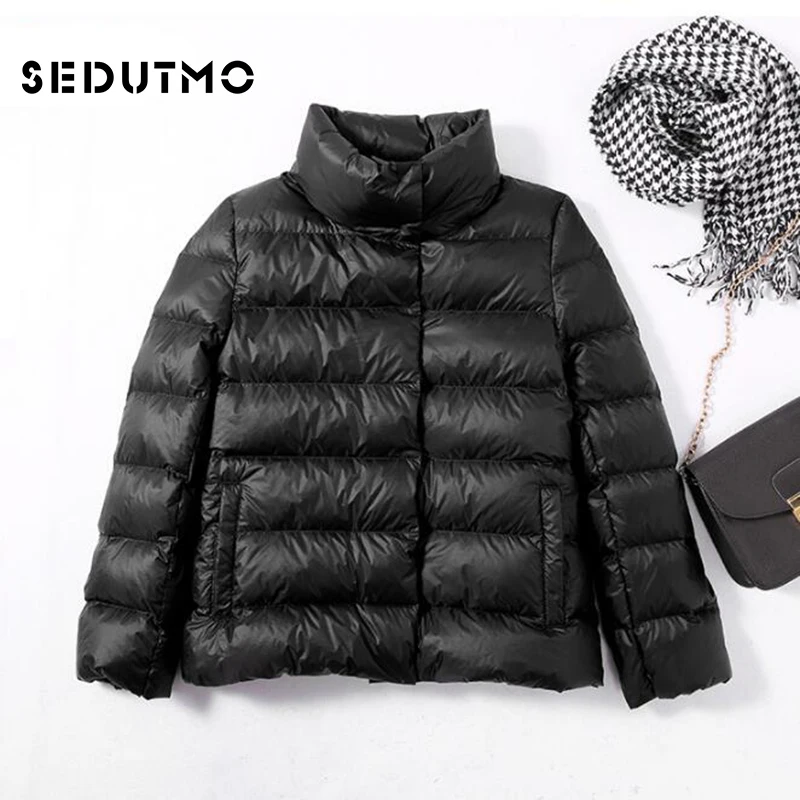 SEDUTMO เป็ดหนาฤดูหนาวลงเสื้อ Oversize Ultra สั้น Coat Warm สีดำฤดูใบไม้ผลิแจ็คเก็ตปัก ED501