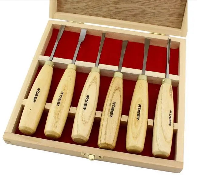 

R'DEER 6pcs sculptural patterns carving chisels set 65#MN steel NO.RT-M106 freeshipping wholesale