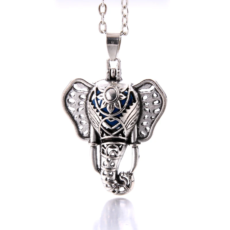 Cute Elephant Aromatherapy Diffuser Necklace Jewelry Perfume Essential Oil Locket vintage open cage Pendant Necklace With Pads