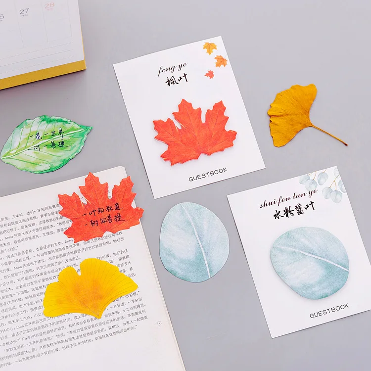 Notas adhesivas de Hojas de arce japonesas creativas, Bloc de notas Kawaii, Pegatina autoadhesiva N Times, Material de oficina escolar