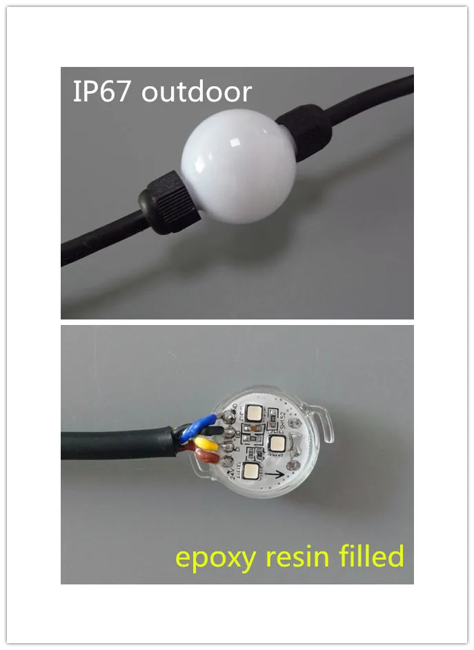 50mm IP67 outdoor addressable 3D 40pcs WS2811 full color milky ball;DC12V input;1.44W;epoxy resin filled inside the PCBA