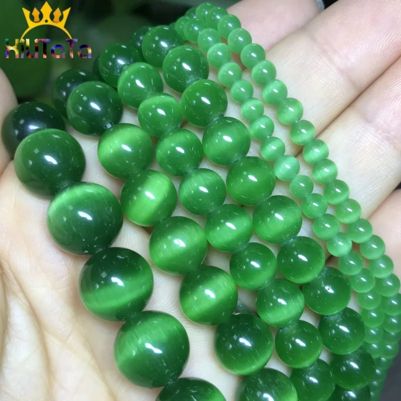 4-12mm AAA Dark Green Cat Eye Beads High Quality Smooth Round Loose Beads For Jewelry Making Opal Stone DIY Charm Bracelets 15