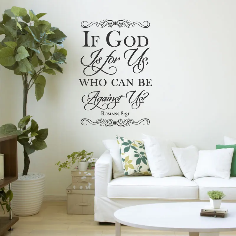 Rome 8:31 Bible Scripture Vinyl Wall Sticker Christian Living Room Bedroom Wall Sticker Decorative Wallpaper SJ02