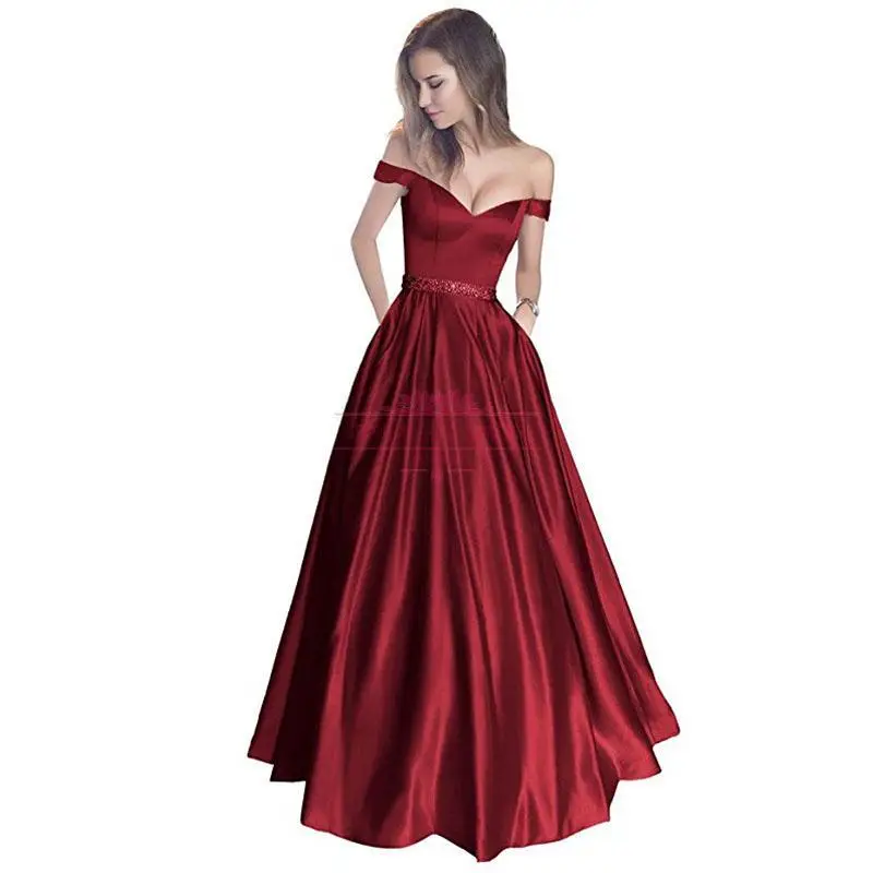 Beauty-Emily 2019 Panjang Panas dari Bahu Gaun Malam Deep V Tanpa Lengan Gaun Pesta Berlian Imitasi Ruched Buka Kembali prom Dress