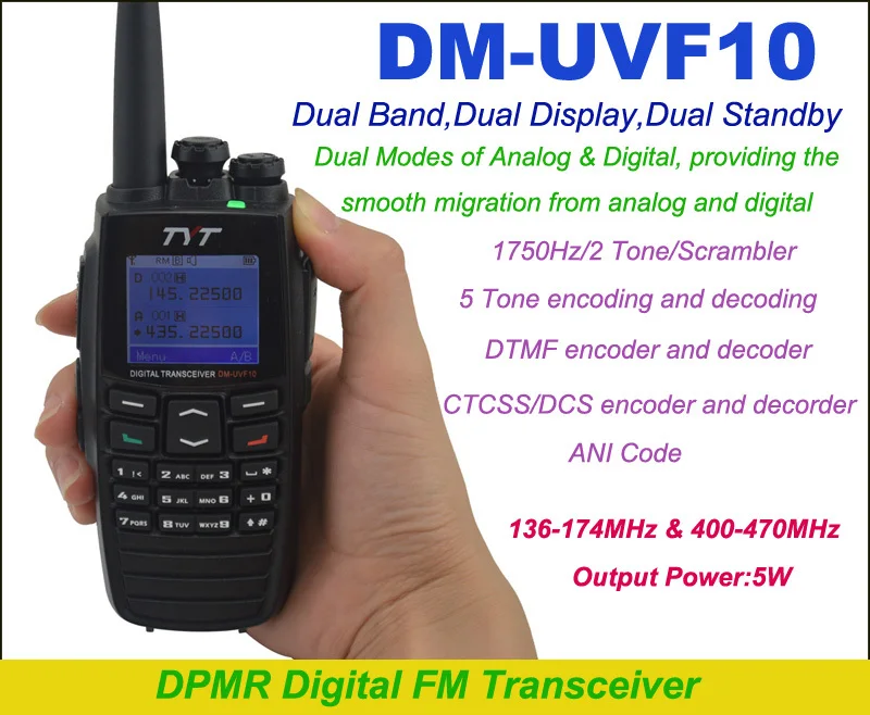 TYT DM-UVF10 Digital Walkie Talkie DTMF DPMR Dual Band Radio Ham Transceiver 5W 256CH Scrambler Portable Two Way Radio