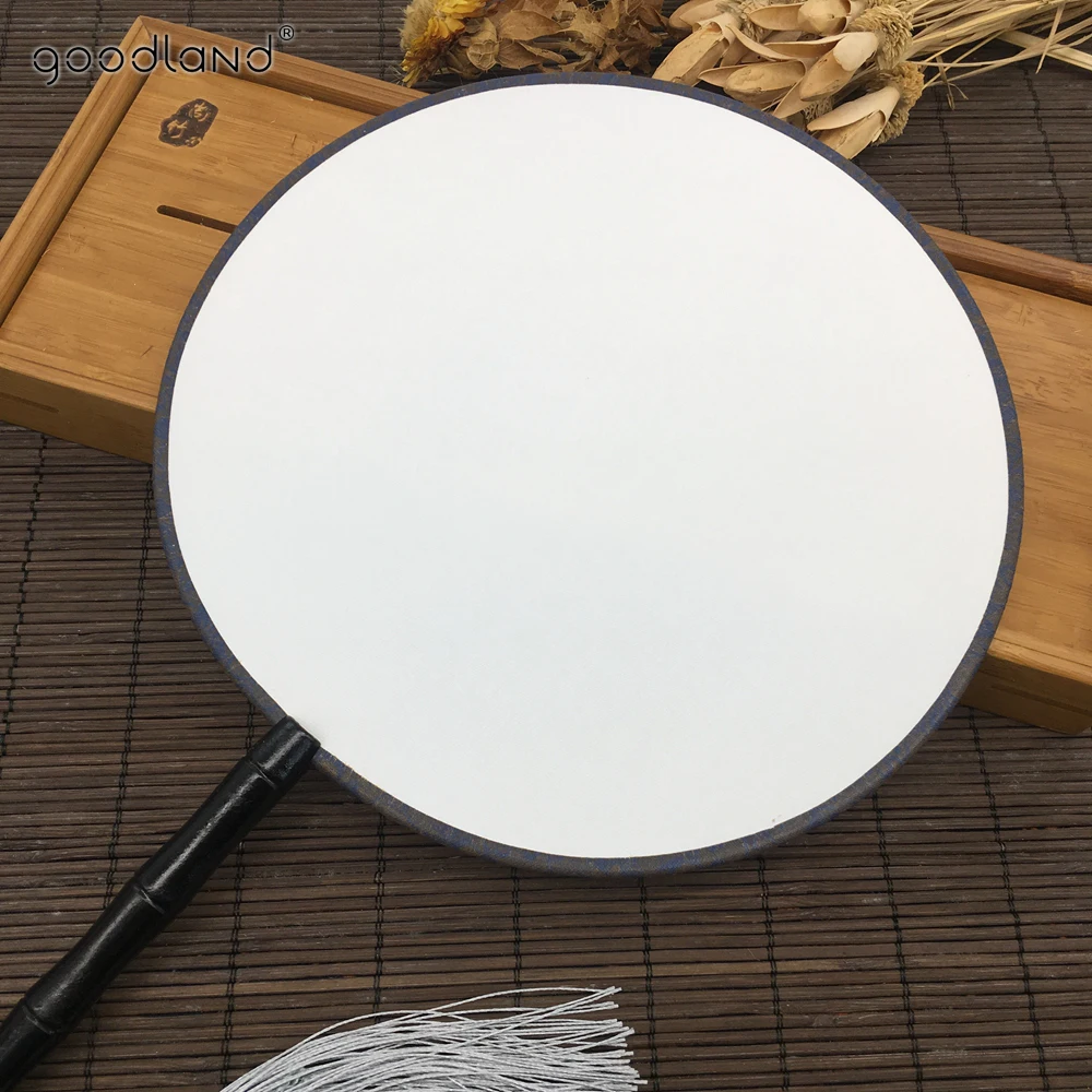 Free Shipping 1pcs DIY Painting Black Wood Handle Blank White Fabric Palace Hand Fan Home Decor Summer Art Gift