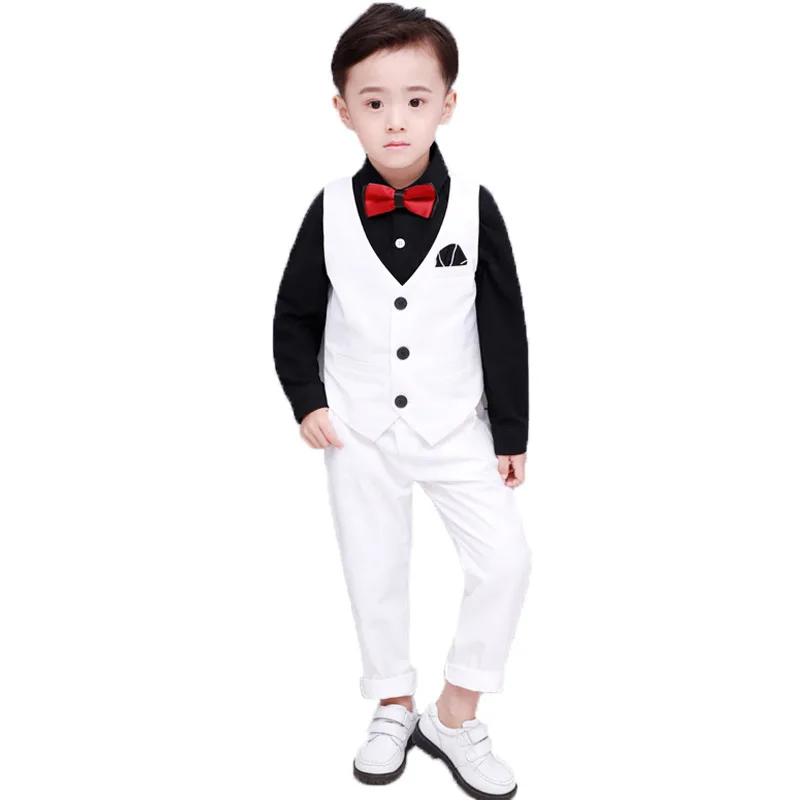 Boys Burgundy Short Suits Vest Set Slim Fit Ring Bearer Suit For Boys Brand Formal Classic Costume Wedding Birthday Party Gift