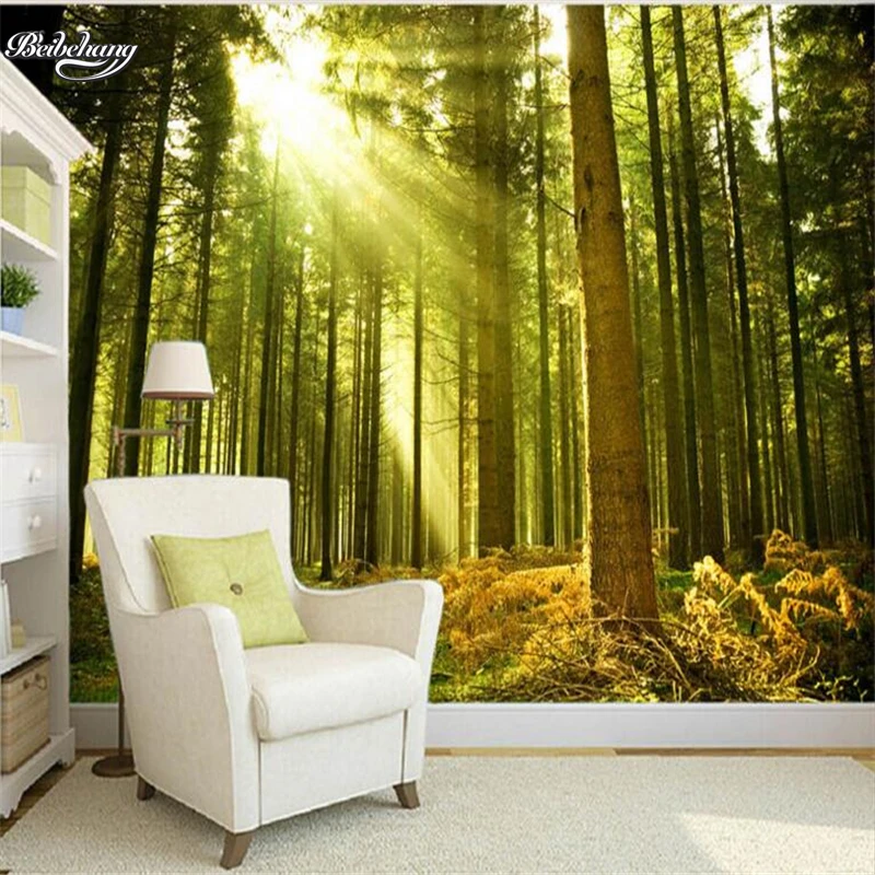 beibehang Beautiful sunshine through the forest modern TV background large custom fresco nonwoven wallpaper papel de parede