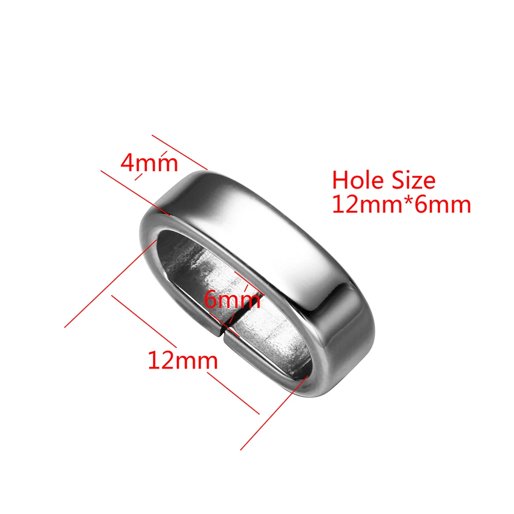 REAMOR 10pcs 316l Stainless Steel 12*6mm Square Hole Charms Beads Leather Bracelet DIY Jewelry Wholesale Blank Logo Spacer Bead