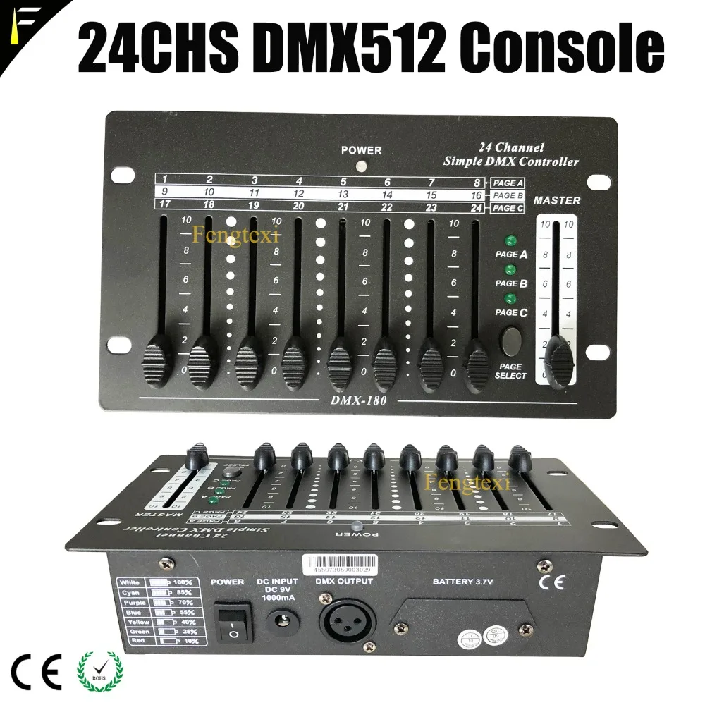 Mini 24 Channels Simple DMX Controller 24CHS Stage Dj Disco Light Fader Console with Chargeable Lithium Battery