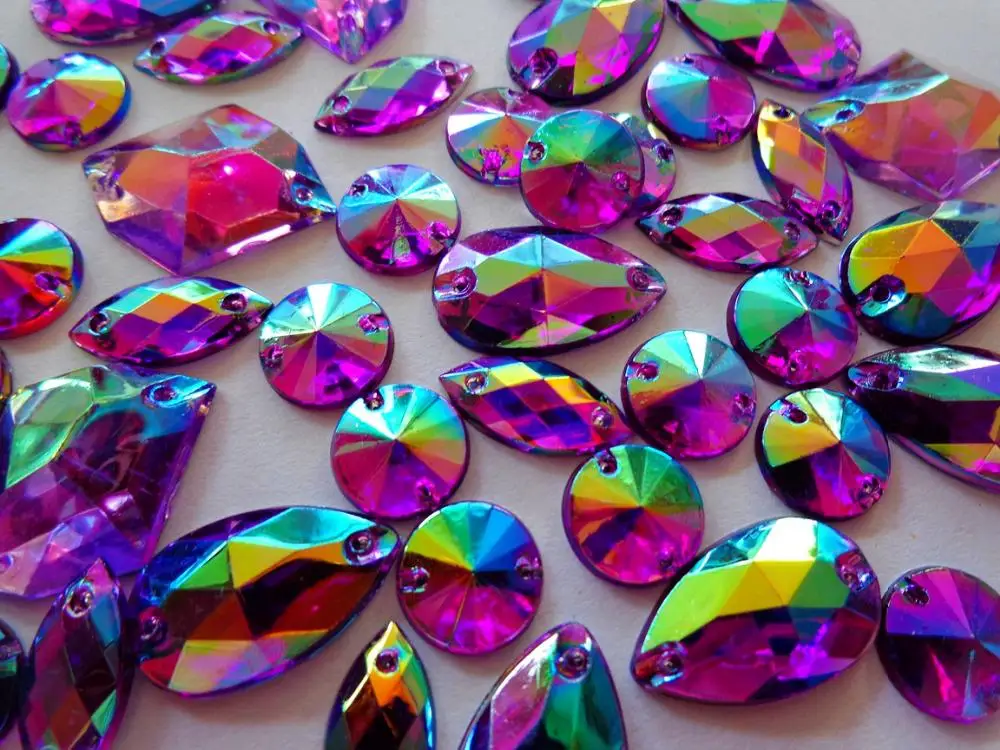 300pcs mixed shape size Purple AB colour crystal sew on rhinestones Acryl loose Beads hand sewing strass