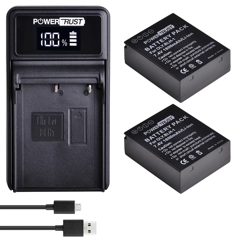 PowerTrust BLH-1 BLH1 BLH 1 Battery and LED USB Charger for Olympus E-M1 Mark II Camera Batteries