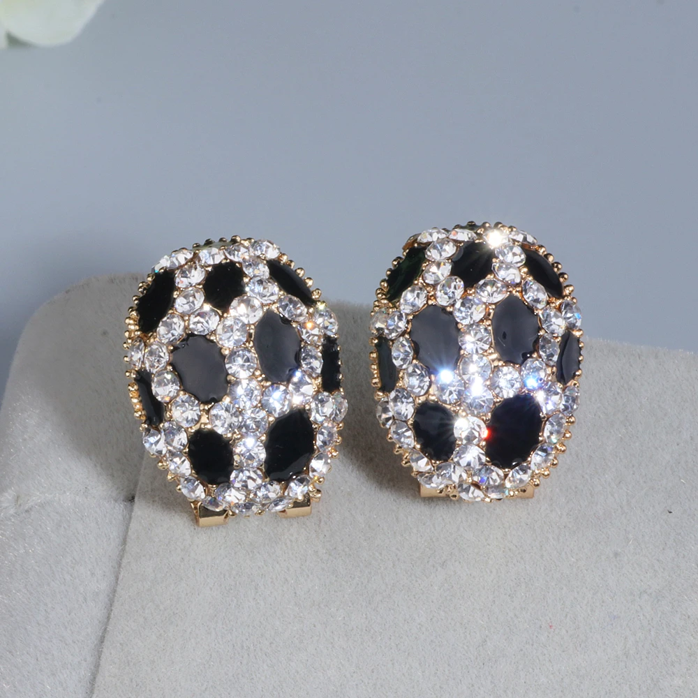 Trendy Luxury Crystal Ear Stud Earrings for Women Girls Gold Color Charm Rhinestone Leopard Print Stud Earring Wholesale WX084