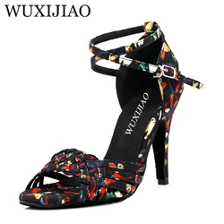 WUXIJIAO New Modern Floral cloth Salsa Dance Shoes Women Shoes Simple Style Girls Latin Shoes Ballroom Soft Bottom Dance Shoes