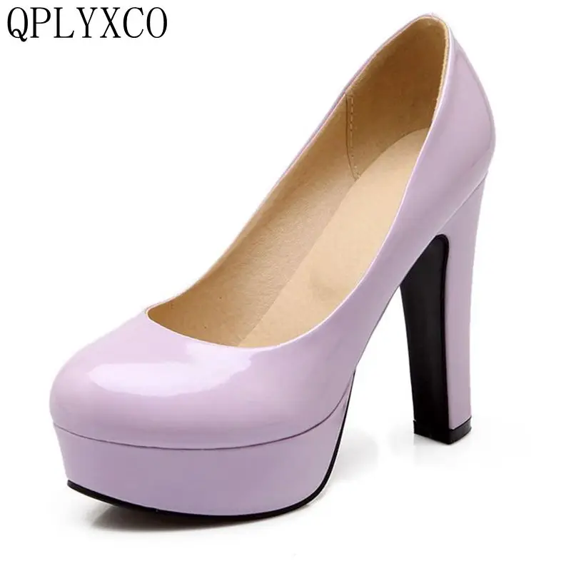 QPLYXCO 2017 New fashion Candy color big small size 31-47 patent leather women high heel shoes sexy lady spring pumps shoes99-10