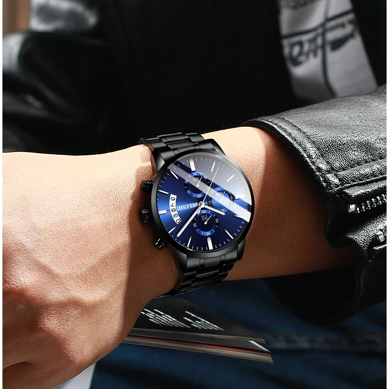 BELUSHI- Reloj de alta gama casual para hombre, reloj masculino de pulsera de cuarzo deportivo, resistente al agua