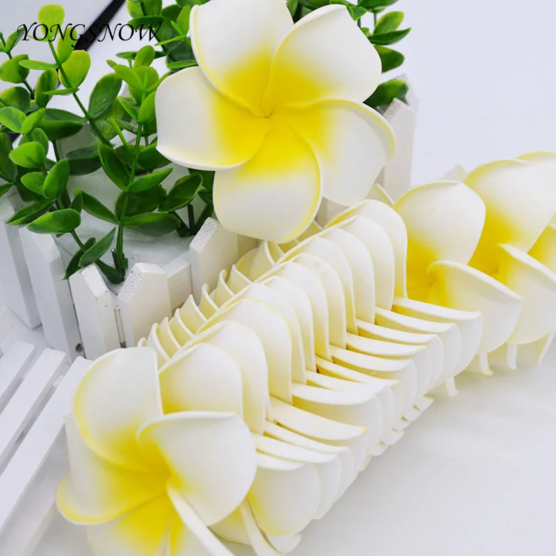 Plumeria-flores artificiales de espuma hawaiana, decoración para fiesta de boda, Baby Shower, 10 piezas, 5cm