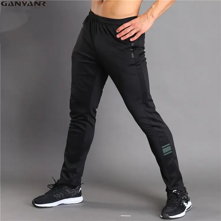 

GANYANR Brand Running Pants Men Fitness Leggings Gym Jogging Sports Long Trousers Solid Polyester Harem Full Length Training