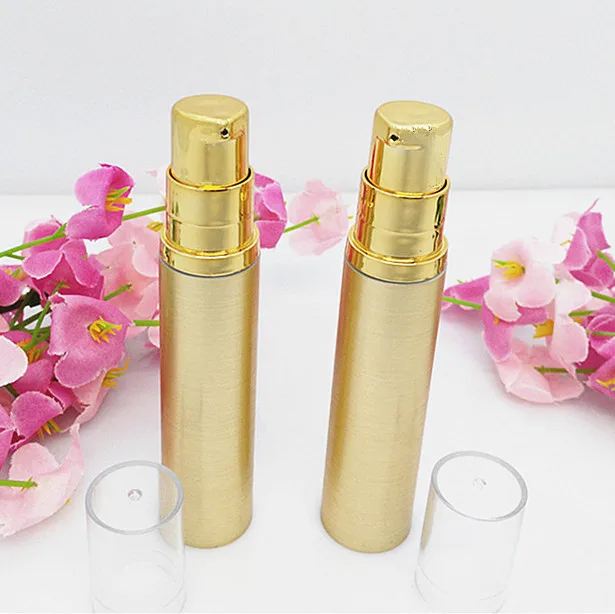 100pcs hot sale luxury 15ml  golden plastic vacuum bottle , wholesale gold colorunique15 ml plastic airless bottle