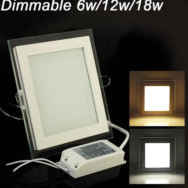 

Dimmable LED Panel Downlight Square Glass Panel Lights High Brightness Ceiling Recessed Lamps For Home SMD5630+DRIVER AC85-265V