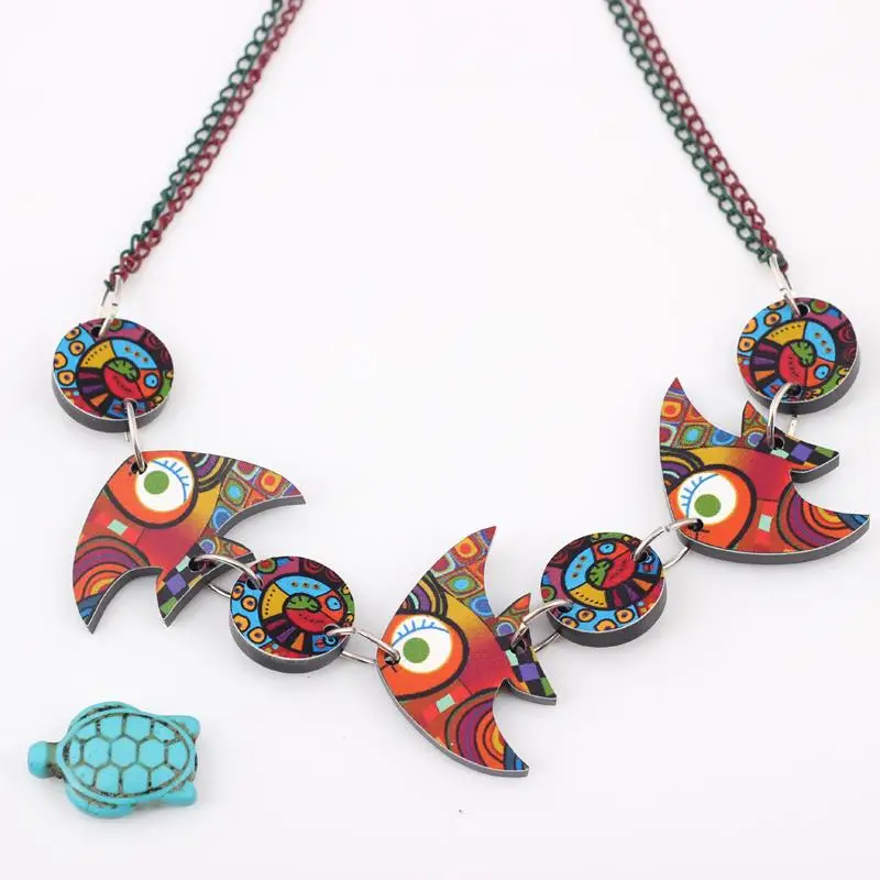 Bonsny colorful fish necklace  face new 2014 lovely cutependant fashion girls acrylics  for woman Free shipping