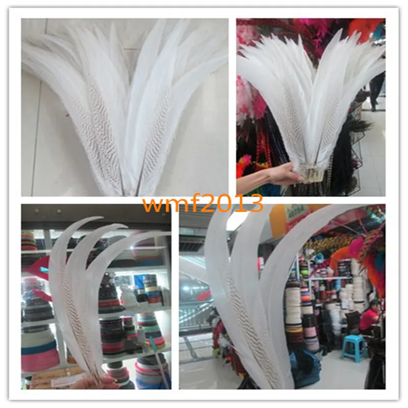 10pcs / lot high quality natural silver chicken feathers 40-75cm / 16-30 inch white feather stage celebration DIY decoration