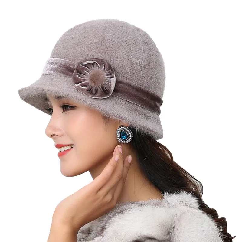 

20 style Hot Sell Winter Women Knitted Floral Skullies Super Soft Wool Mix Rabbit Fur Hat Warm Beanies Female Baggy Headwear Cap