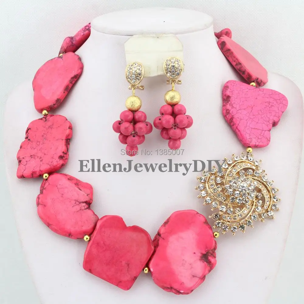 

Pink African hot Jewelry Set Nigerian African Wedding Beads Jewelry Set hot Beads Necklace Set W7565